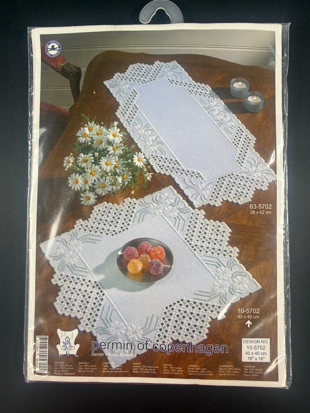 Vintage Permin of Copenhagen Hardanger Embroidery Kit Square Tablecloth 10-5702